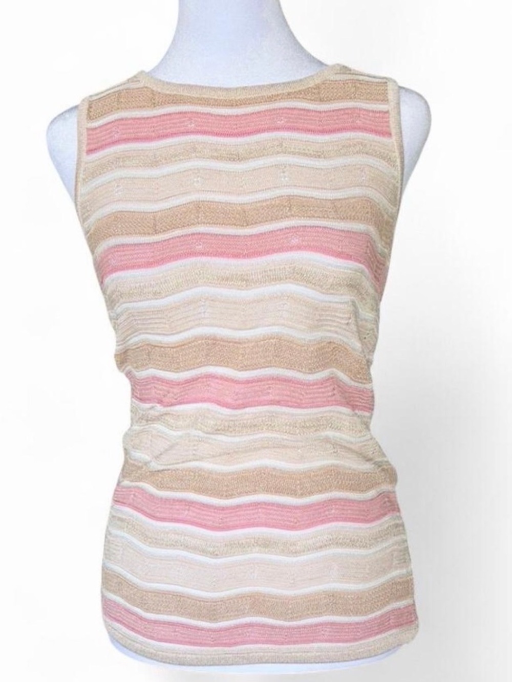 White House Black Market Sleeveless Striped Knit Tank in Pink and Beige